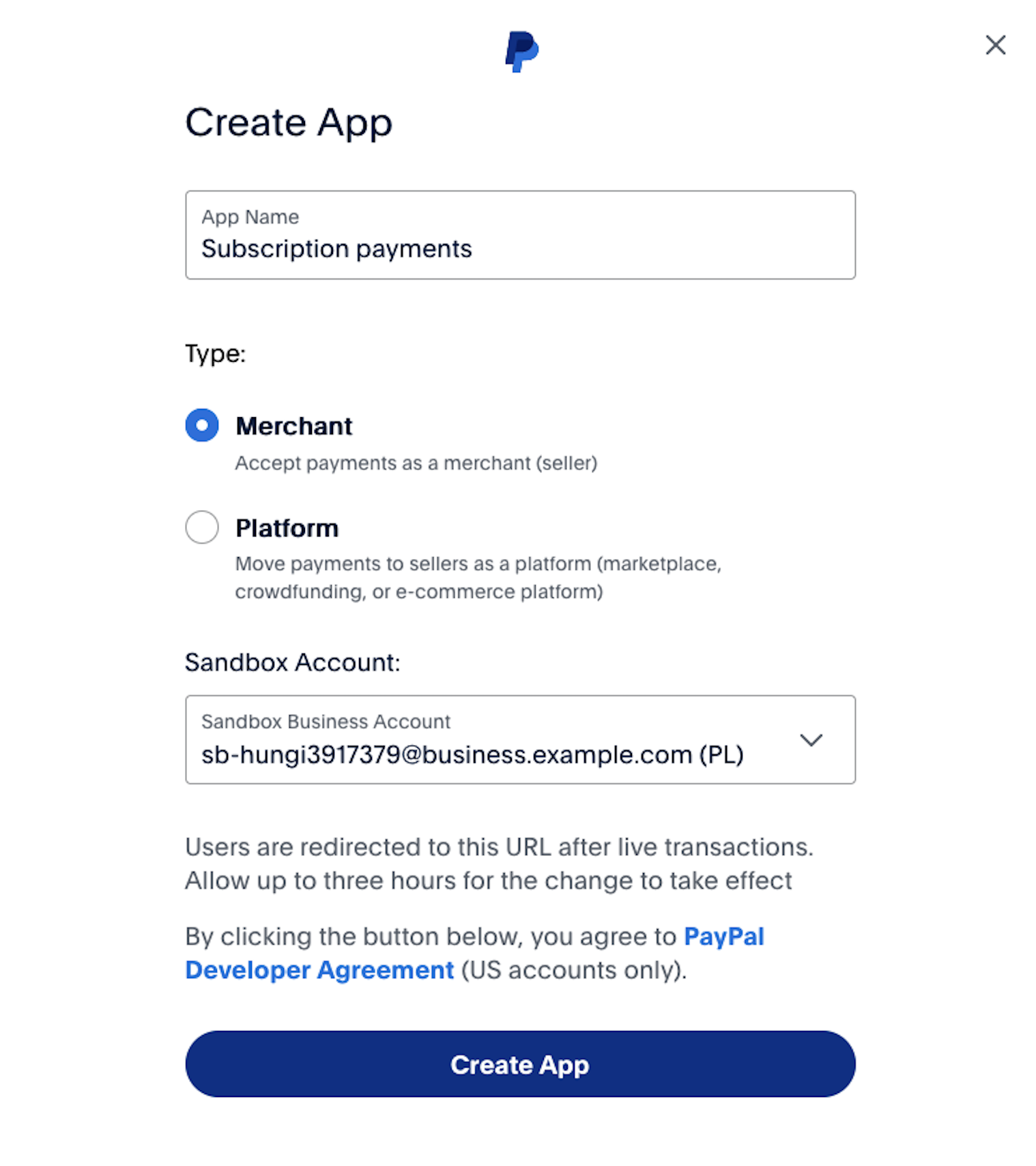  You can create a new application for an online store or marketplace platform in your PayPal account.