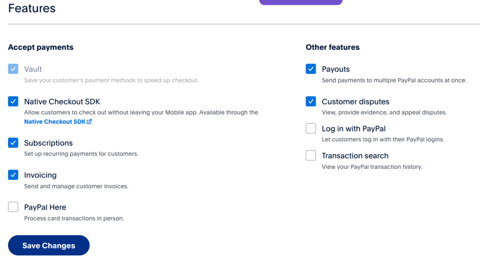 The Braintree module configuration allows you to set the subscriptions, invoices or PayPal data.