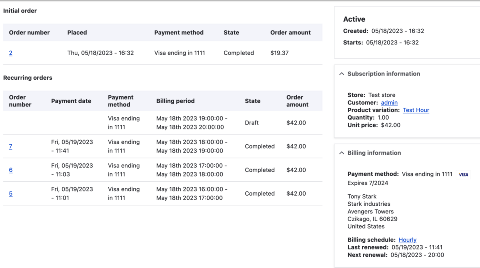 Once Braintree is configured, you can see the subscription details on settings in the Drupal panel.