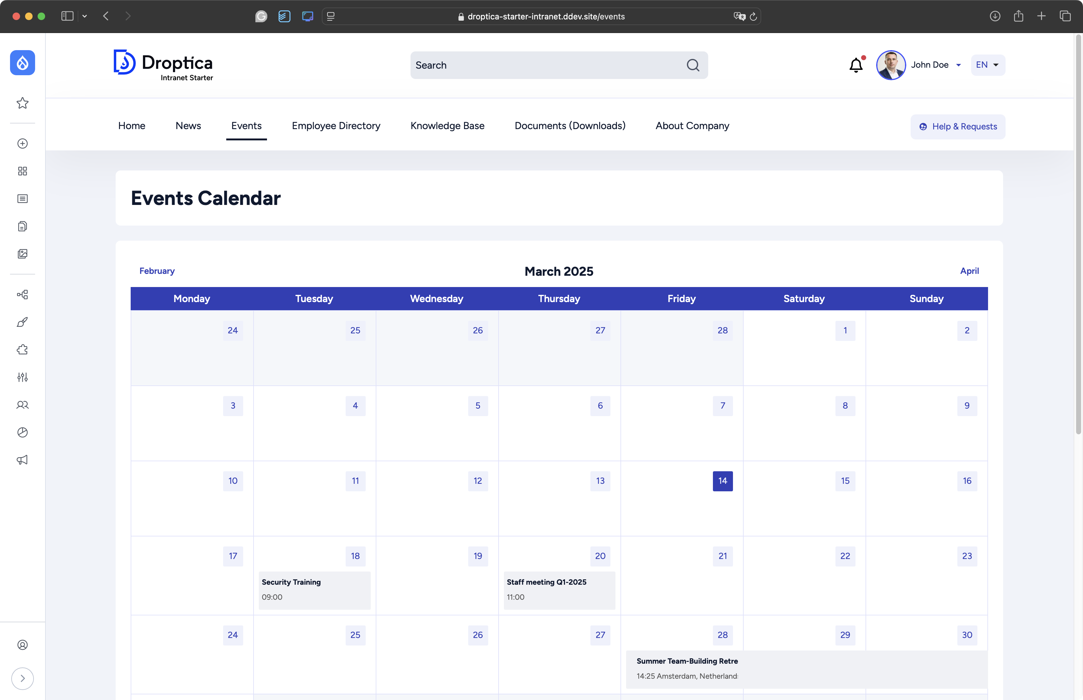 The Open Intranet calendar allows you to easily schedule and join meetings.