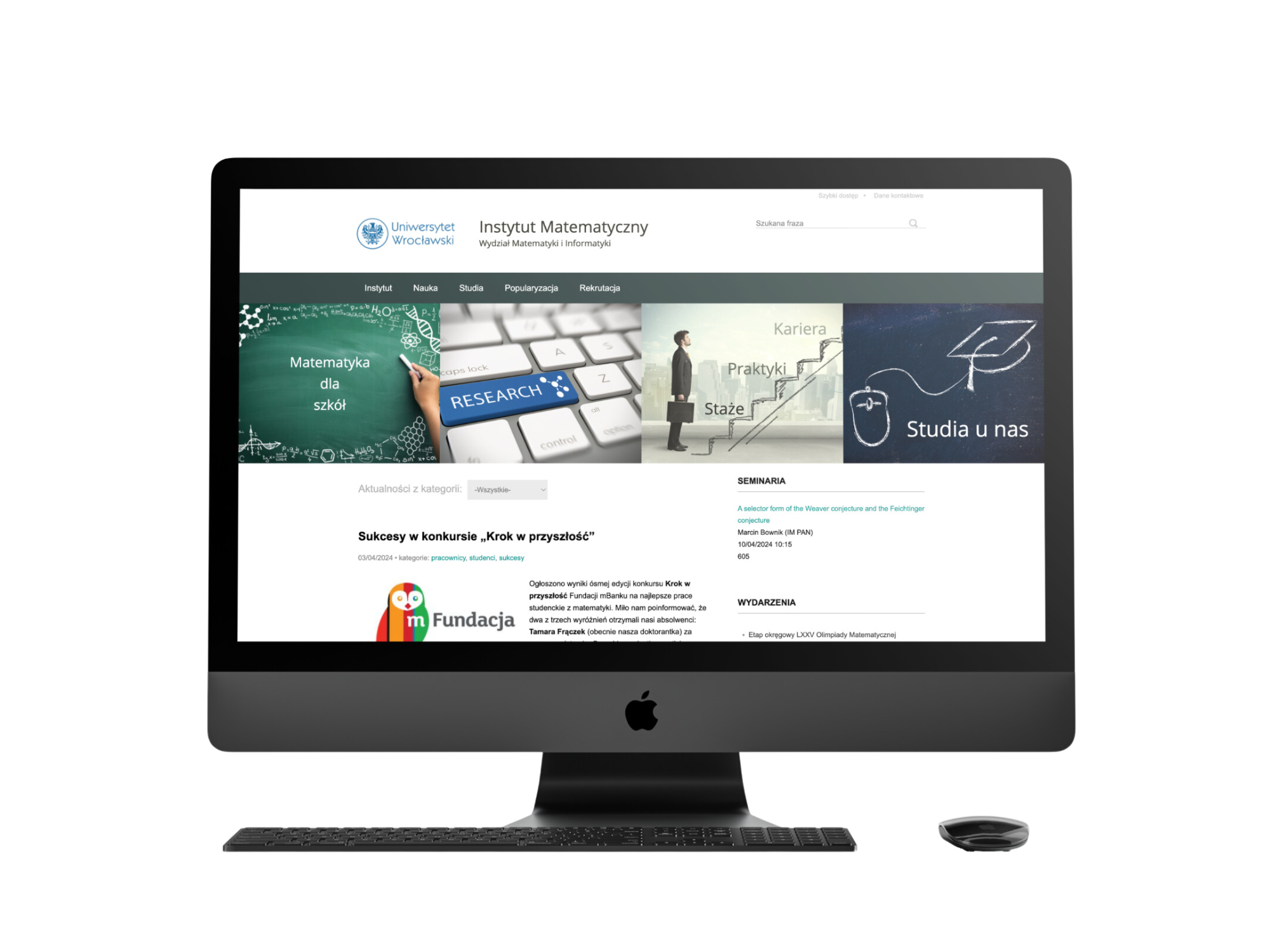 Migration of the Institute of Mathematics website to Drupal, adding search, new features, and more.