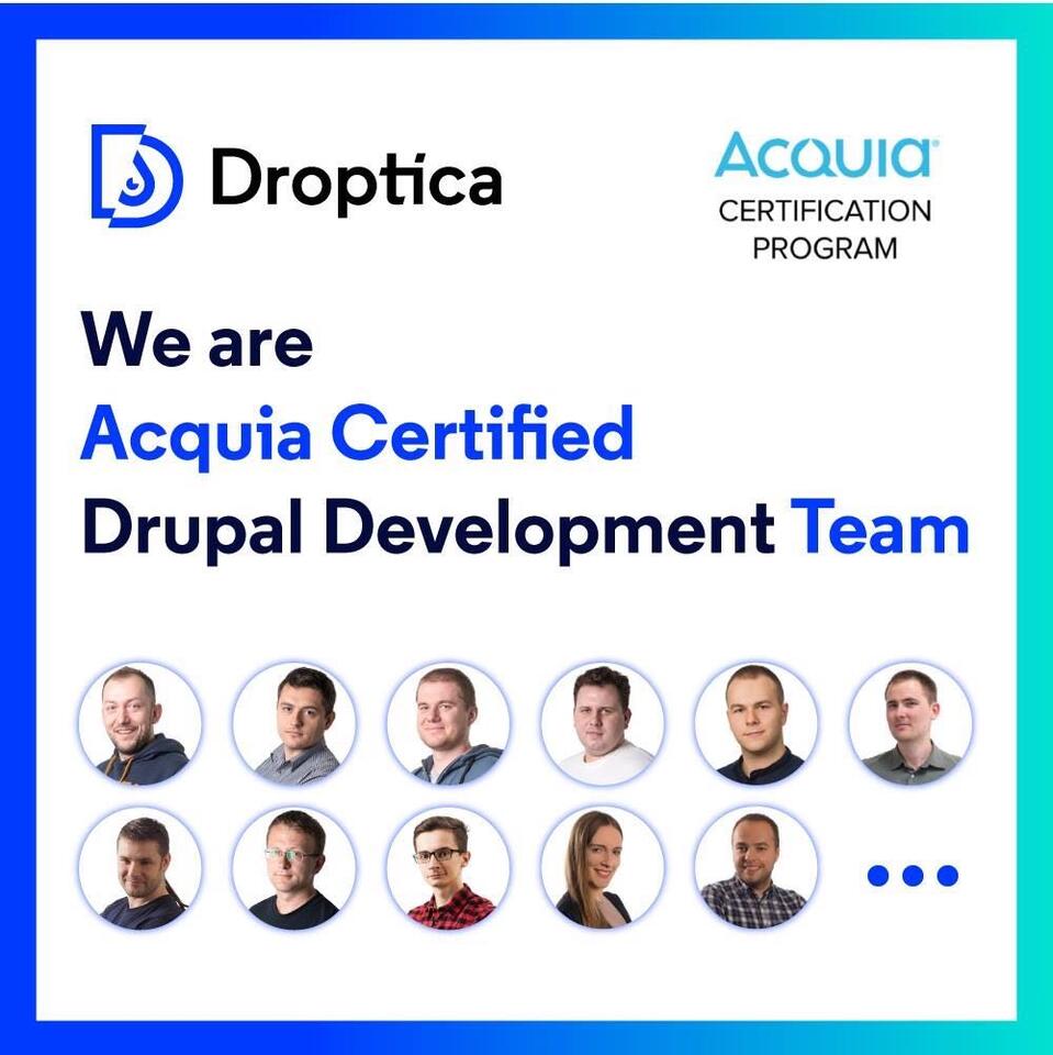 Photos of Droptica developers who passed the Acquia certification exams