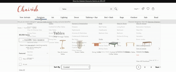 Chairish is an example of an online B2C marketplace platform for selling home furnishing items.