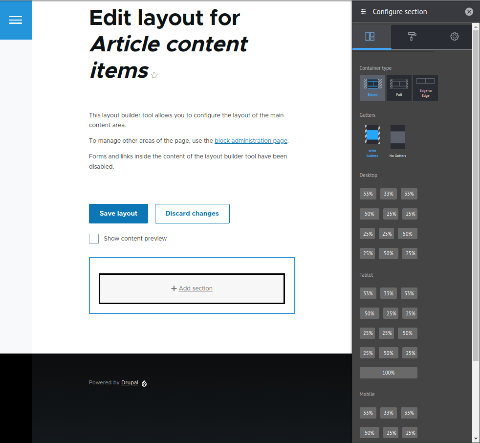 Customizing the column as part of setting up the layout using Bootstrap Layout Builder