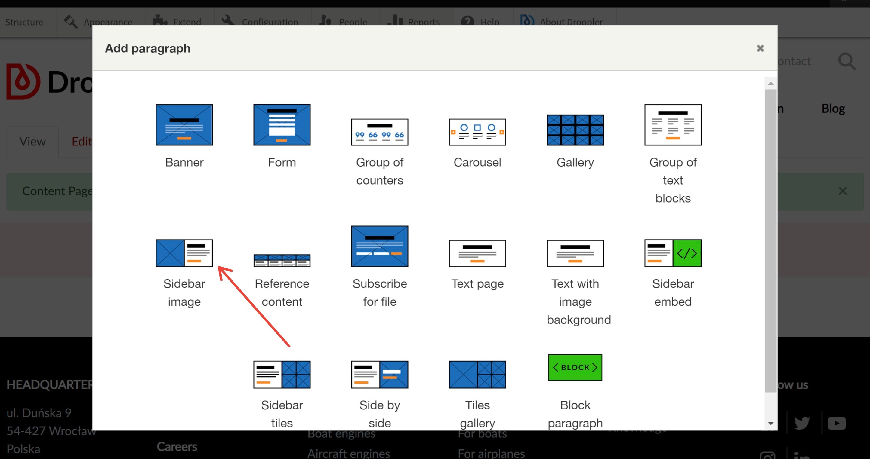 The library of components available in Droopler