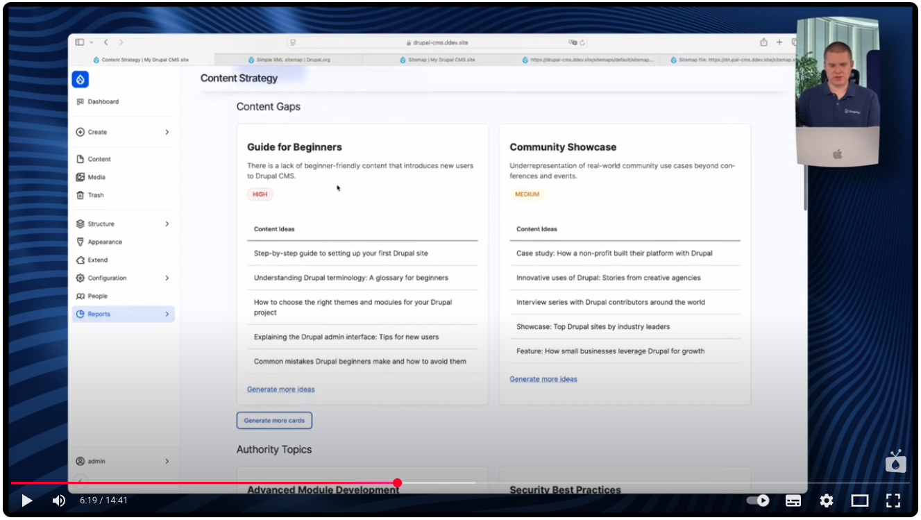 Suggested topics for content generated by the Drupal AI Content Strategy module