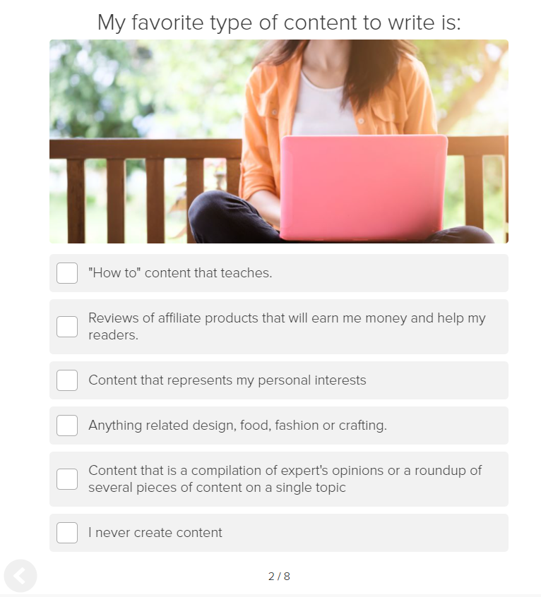 Ein Beispiel für ein Quiz auf der Kristen Poborsky-Website