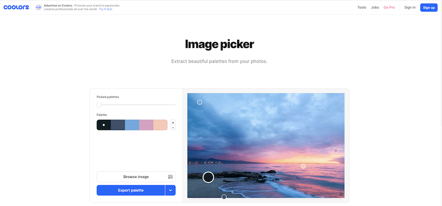 Coloors is a handy color palette generator that enables finding right color scheme for web design.