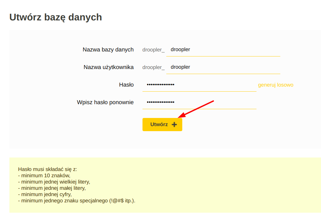 Create new mysql database