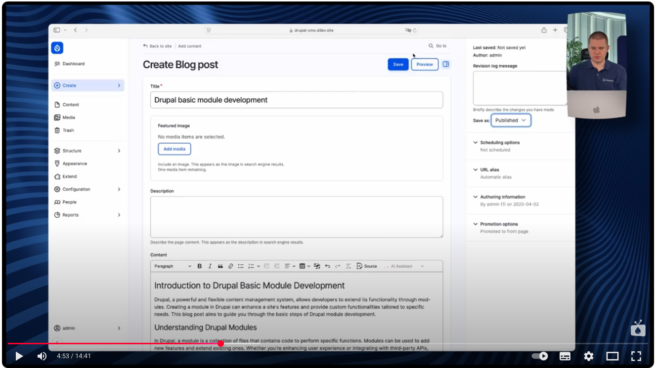 Creating a blog post using the Drupal AI modules