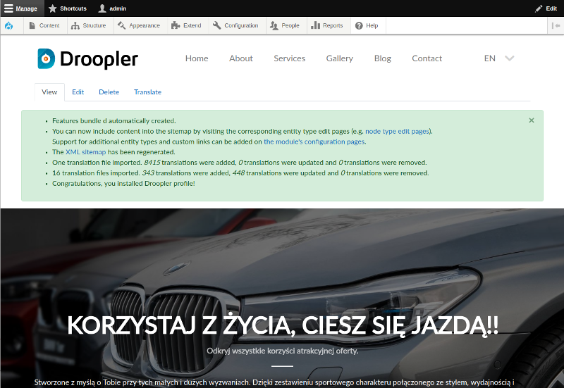 Droopler profile creator, step four, final message that summarise previous steps, new site is ready