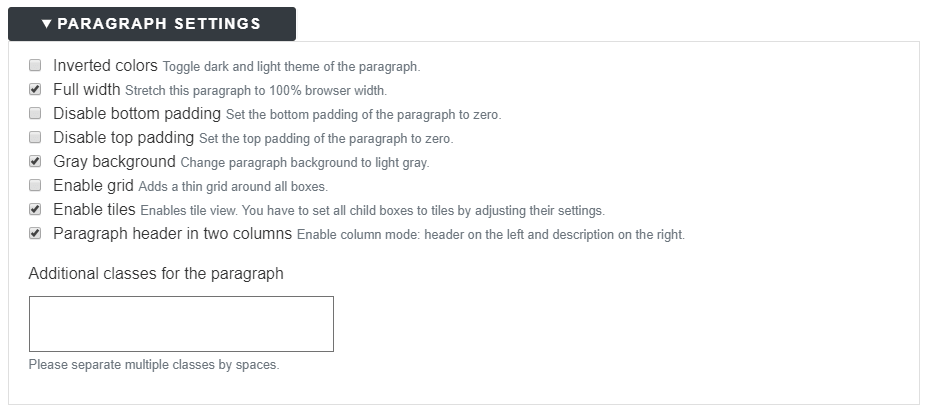 Paragraph settings in Droopler