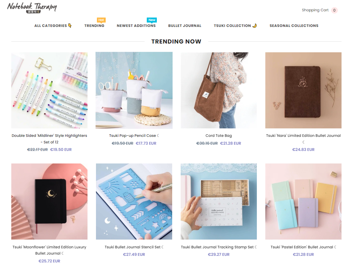 The Notebook Therapy store uses the dropshipping business model