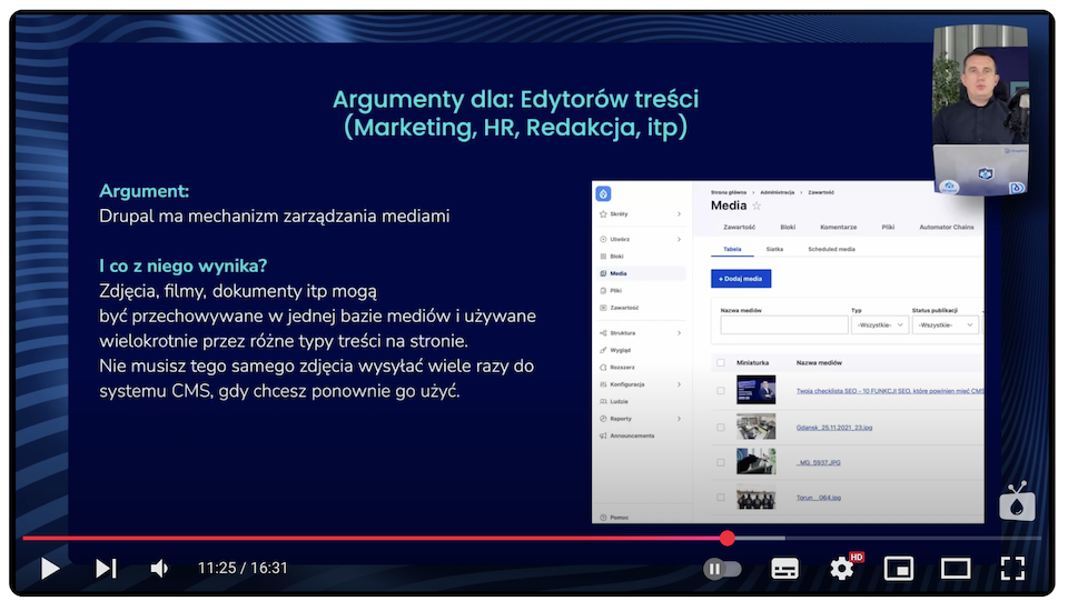 A board with information about media management in Drupal as a valuable tip for marketers and editors.