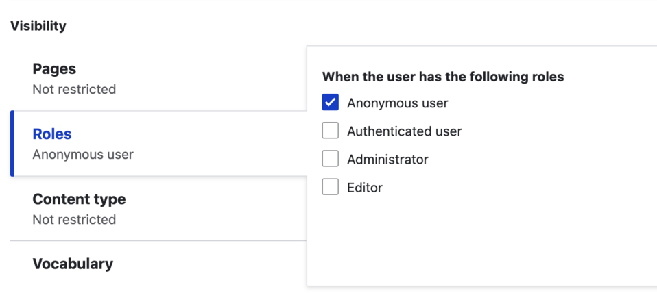 Drupal allows you to set precise roles on CMS, such as anonymous user, administrator, and editor.