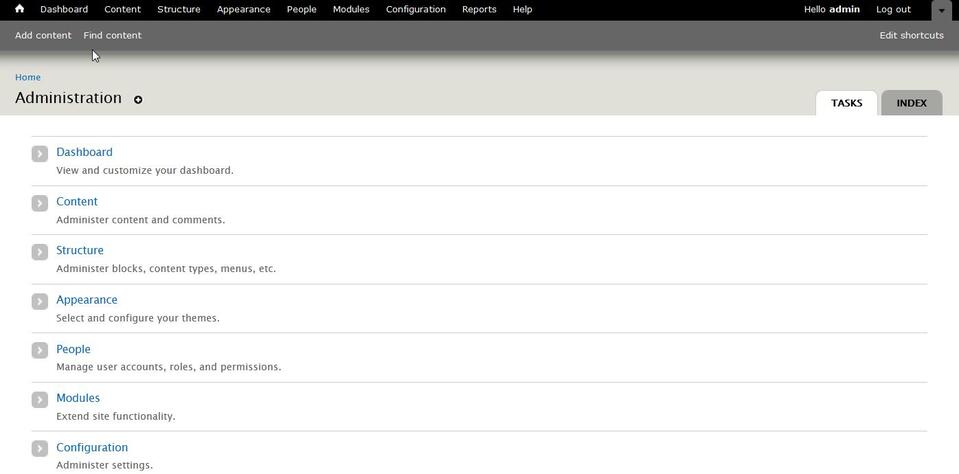 Administration panel in Drupal