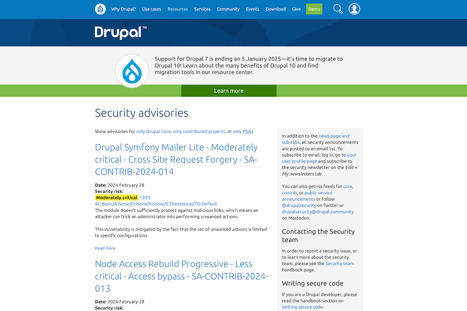 At Drupal.org, users can find valuable tips, advice, and news regarding website security.