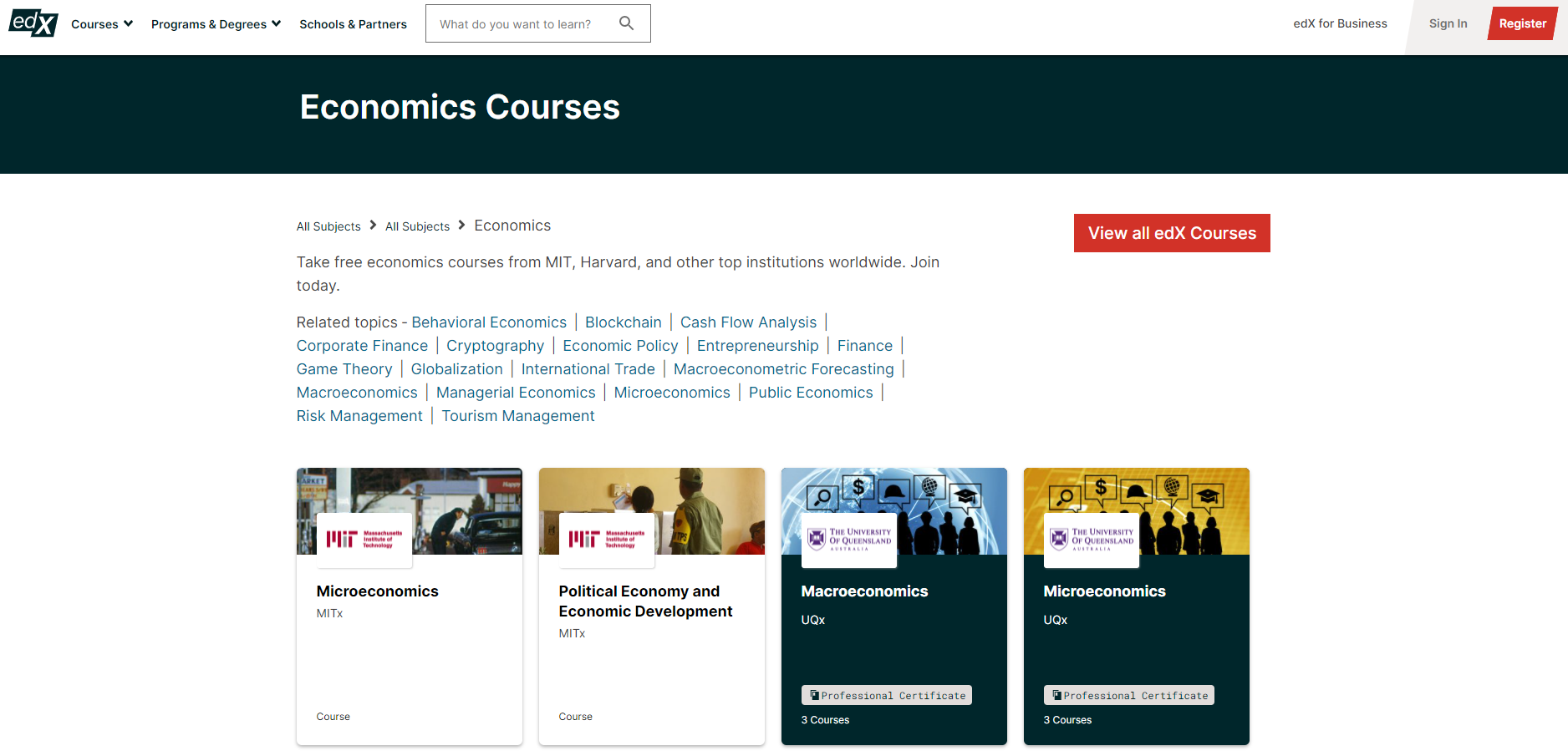 The economics courses on the edX education platform, created by the universities