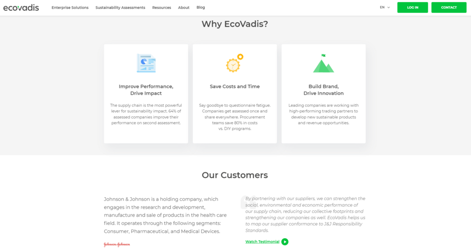 Auf der EcoVadis-Unternehmenswebseite finden Nutzer die Vorteile der Dienste dieses Unternehmens