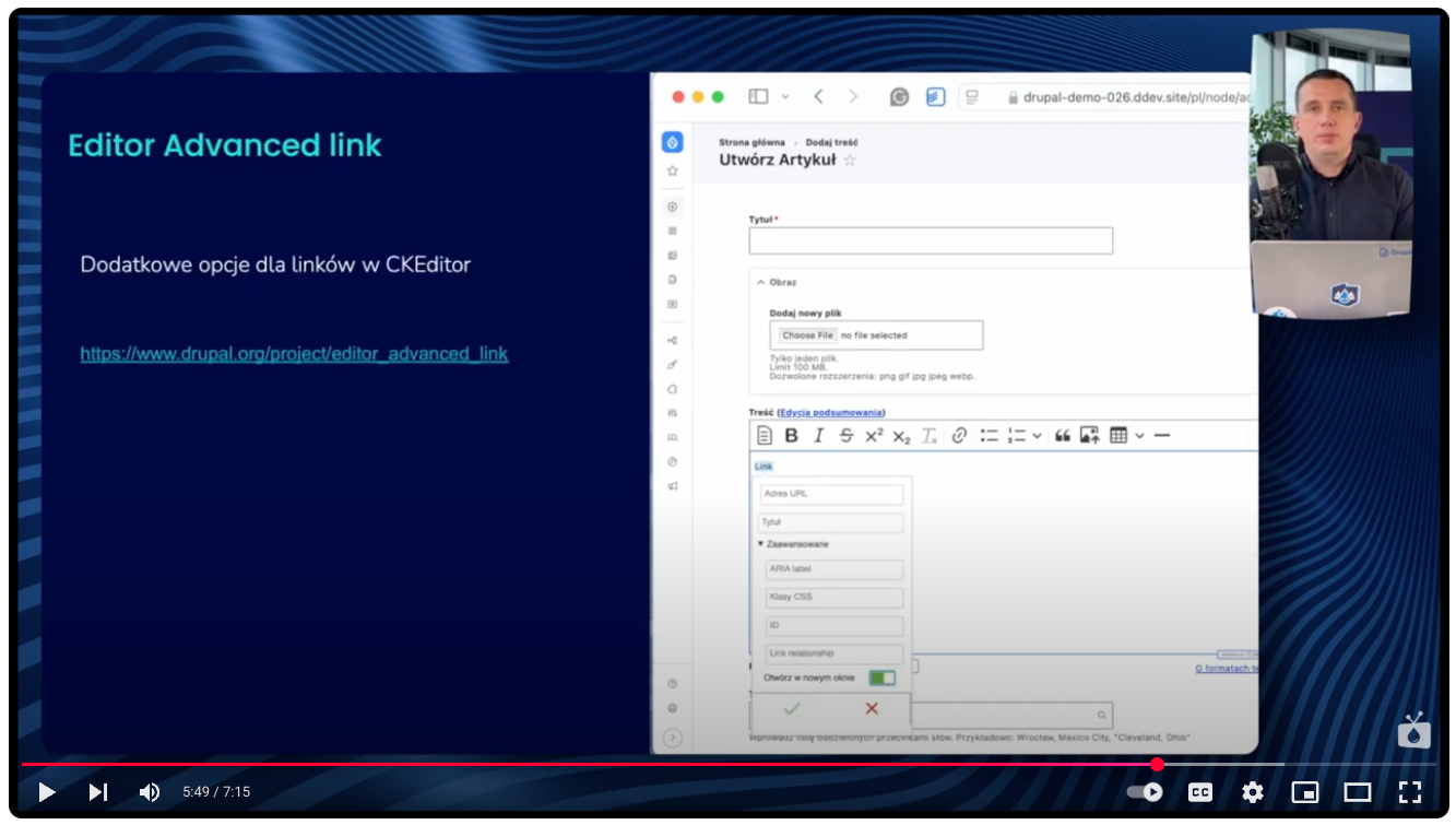 The Editor Advanced Link Drupal module introduces options like opening the link in a new window