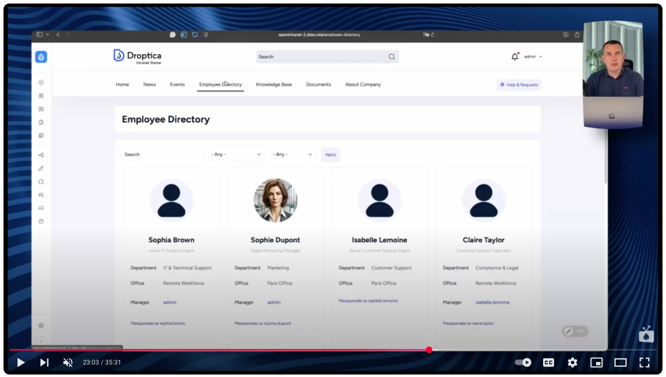 The employee directory simplifies internal communication by collecting all contact data in one place