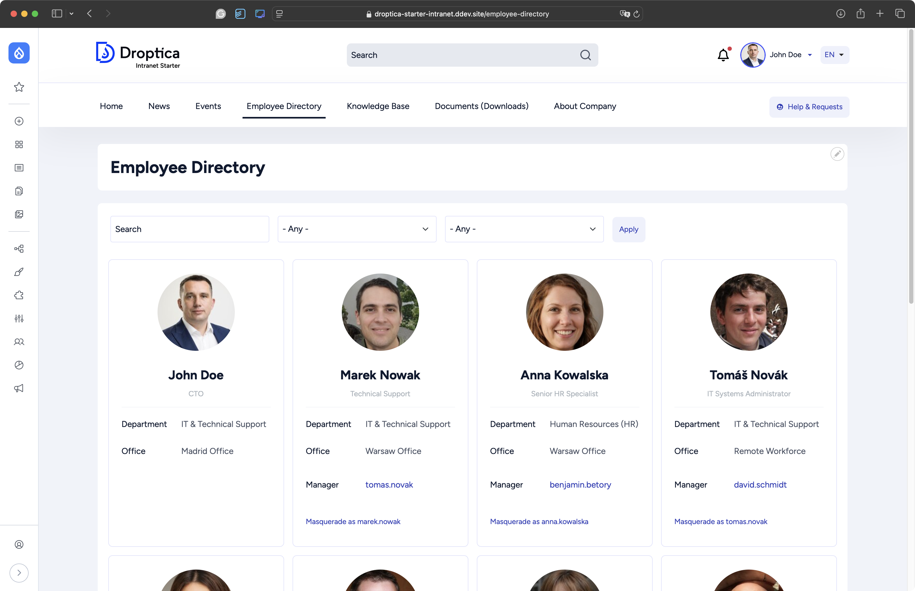 Employee directory is one of the functionalities of Open Intranet software
