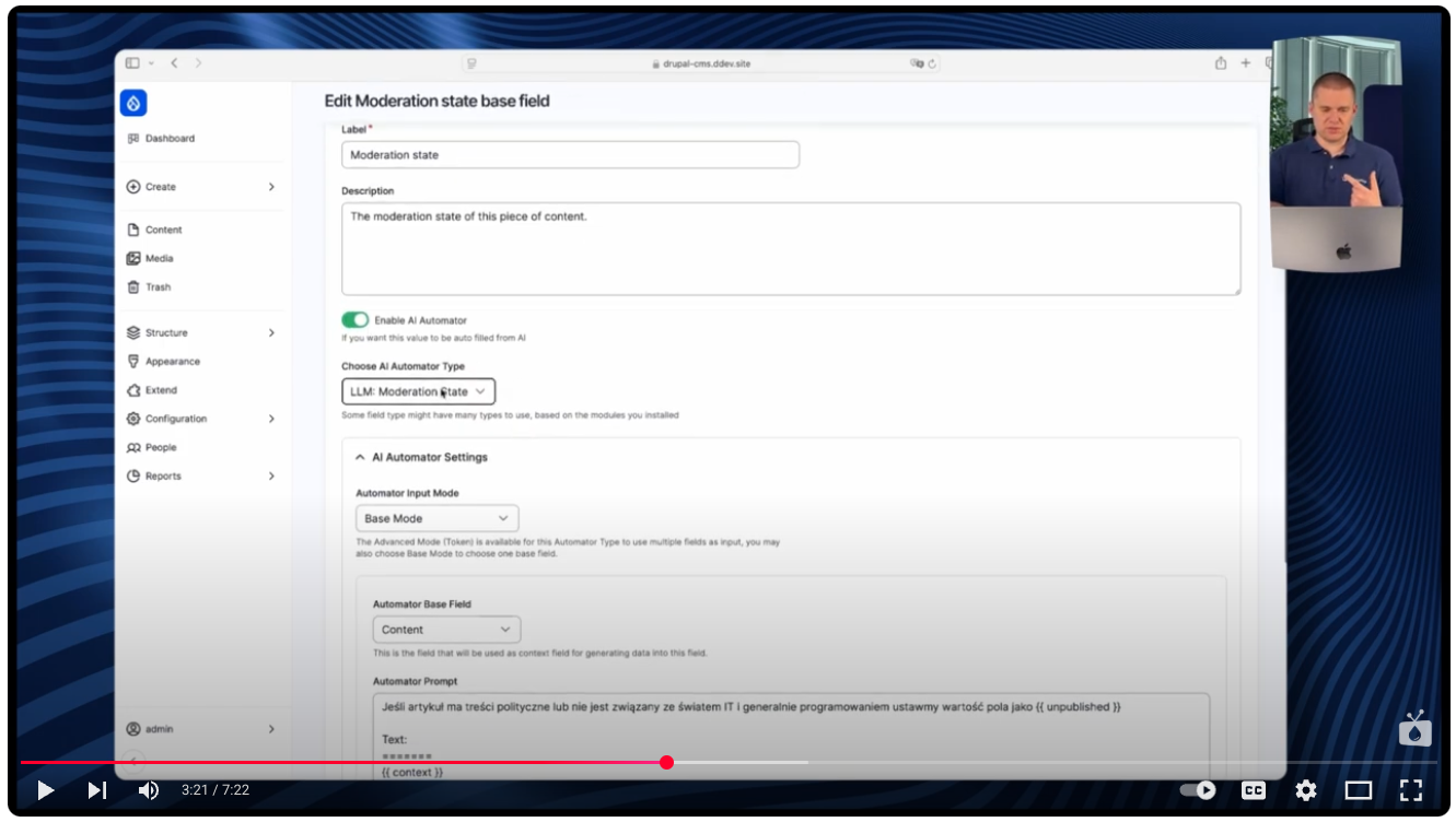 Enabling the AI Automator feature in the Drupal Content Moderation module
