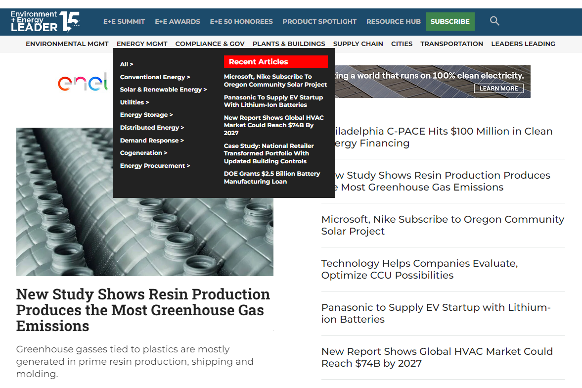 The Environment + Energy Leader manufacturing blog contains quite detailed article categories