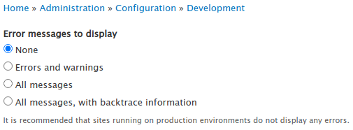 The Error messages to display option in Drupal should be set to None