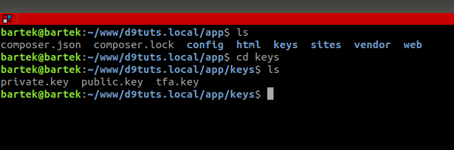 An example directory structure with the place where the keys are kept