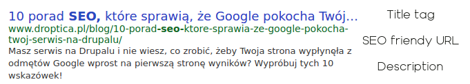 Beispiel für Suchmaschinenergebnisse mit sichtbarem Titel-URL und Beschreibung