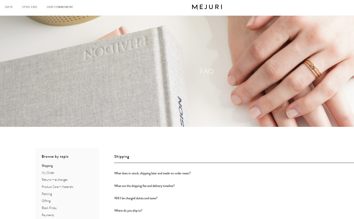 The Mejuri company has a minimalist FAQ page