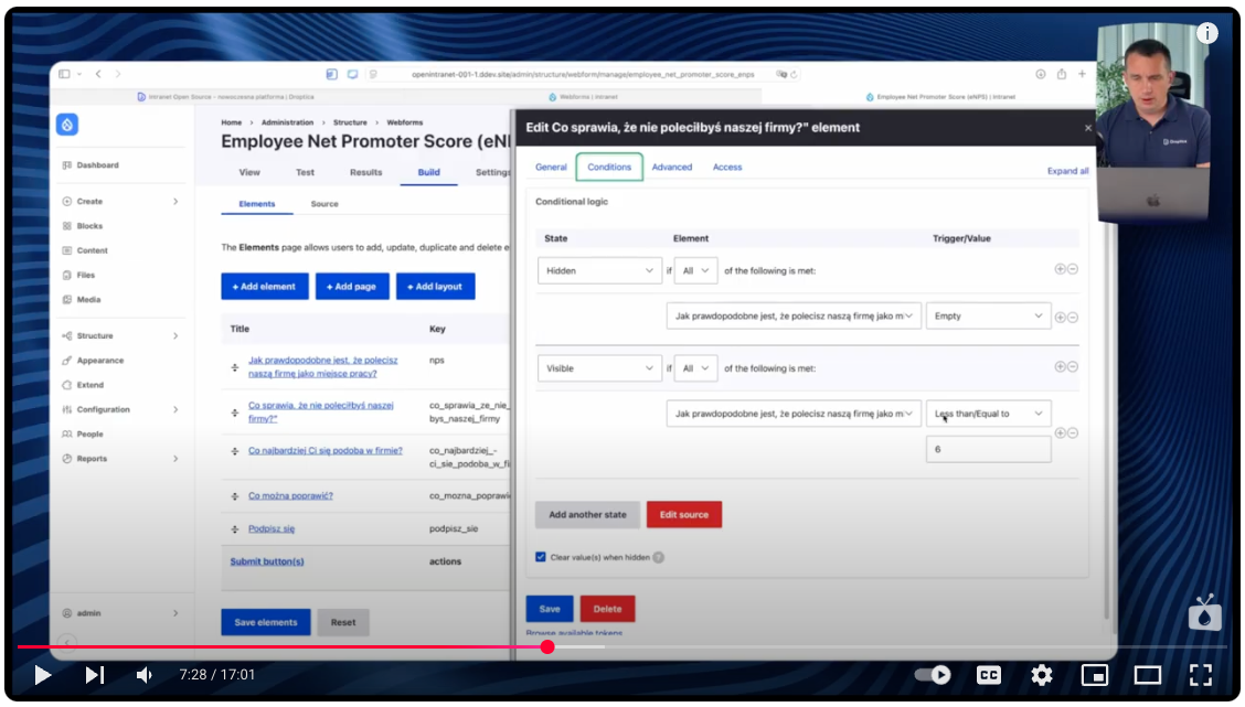 Configuring the eNPS form element in Open Intranet