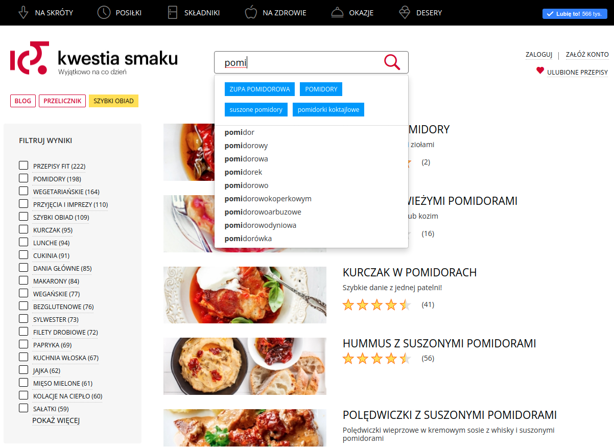 Flexible search functionality which we developed for the KwestiaSmaku.com website