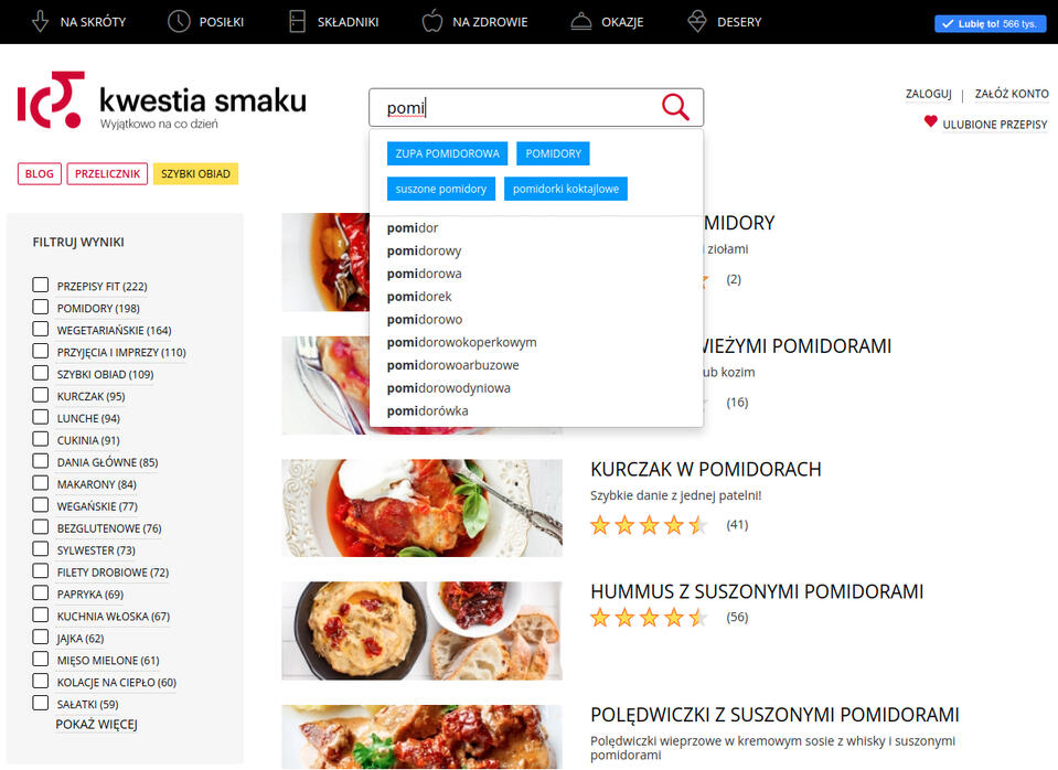 Flexible Suchfunktionalität, die wir für die KwestiaSmaku.com-Website entwickelt haben