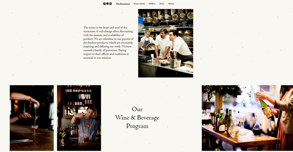 Die FIG Restaurant-Website ist klar und reich an Fotos, was es angenehm macht, sie zu durchstöbern