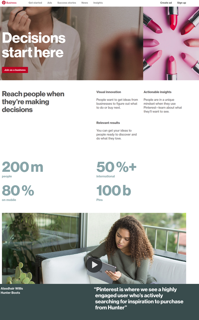 Pinterest Business - englische Version der Drupal-Website von Pinterest