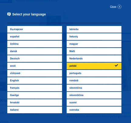Sprachauswahl auf der Website der Europäischen Kommission
