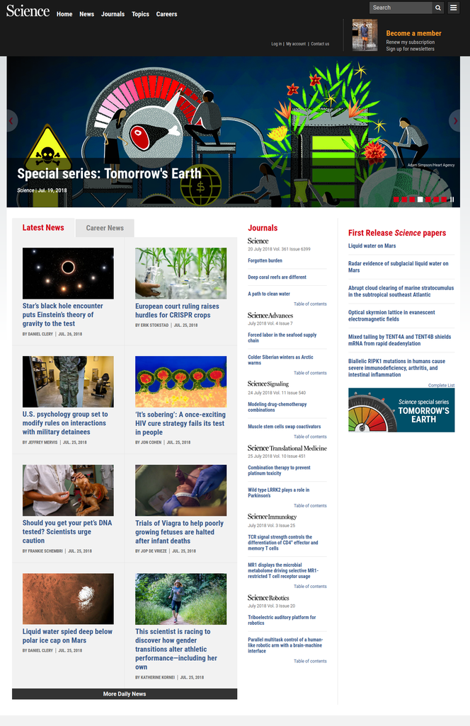 Website des Magazins Science