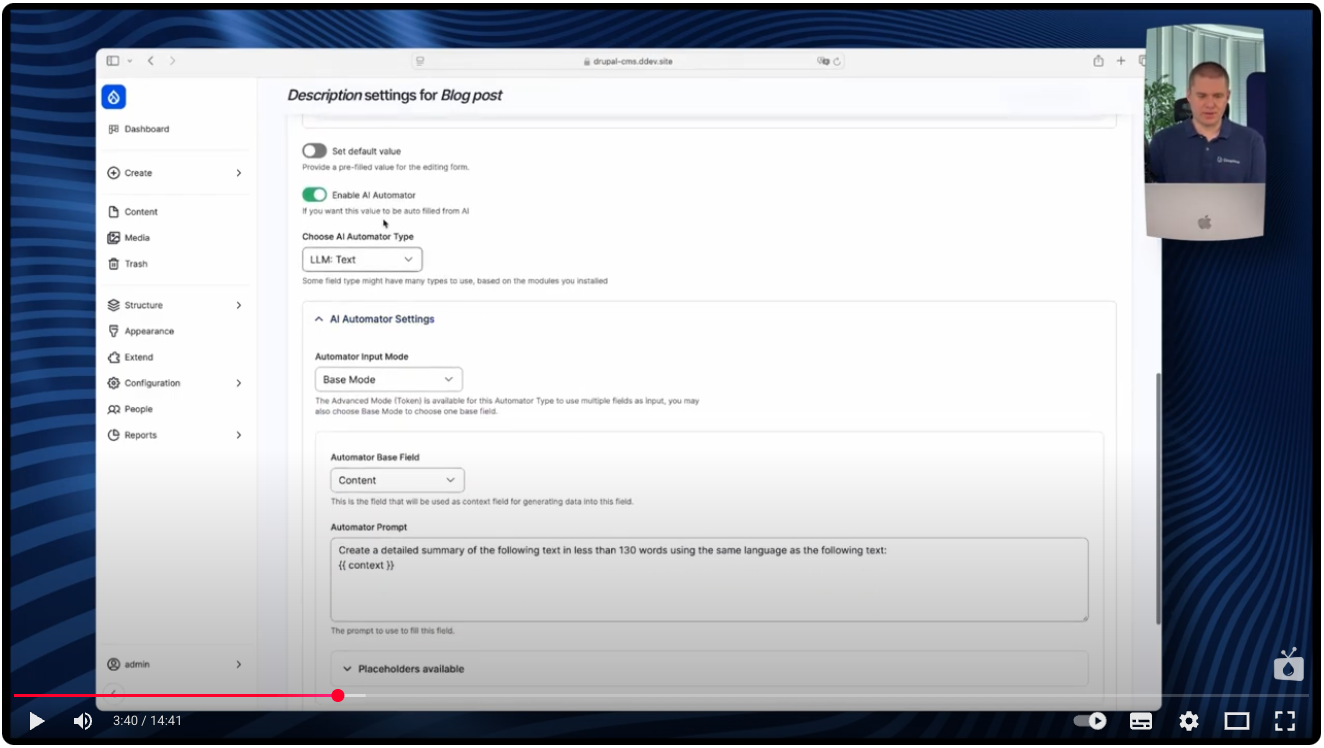 Generating a blog post description with AI Automators module in Drupal
