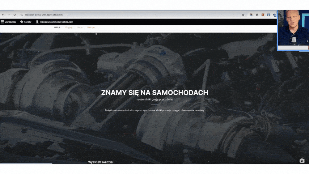 Ein Überblick über den fertigen Motorabschnitt, der Komponenten von Droopler enthält.