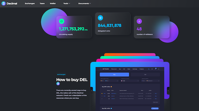 Design of the Decimal website has the elements of glassmorphism