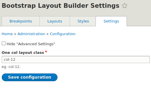 Defining a global class in the Bootstrap Layout Builder Settings tab
