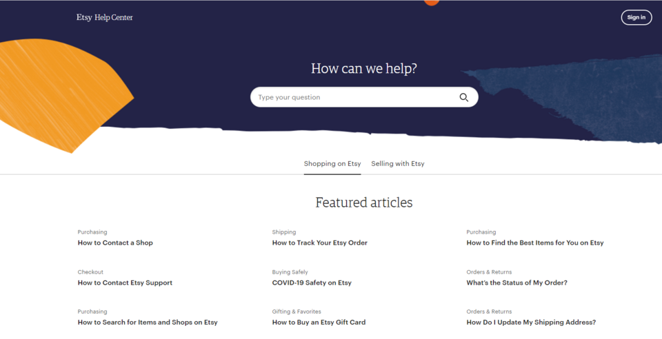 The Etsy Help Center has a clean and intuitive design