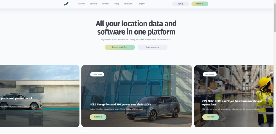 Die Here.com-Website ist Teil einer von uns für dieses Unternehmen entwickelten digitalen Erlebnisplattform