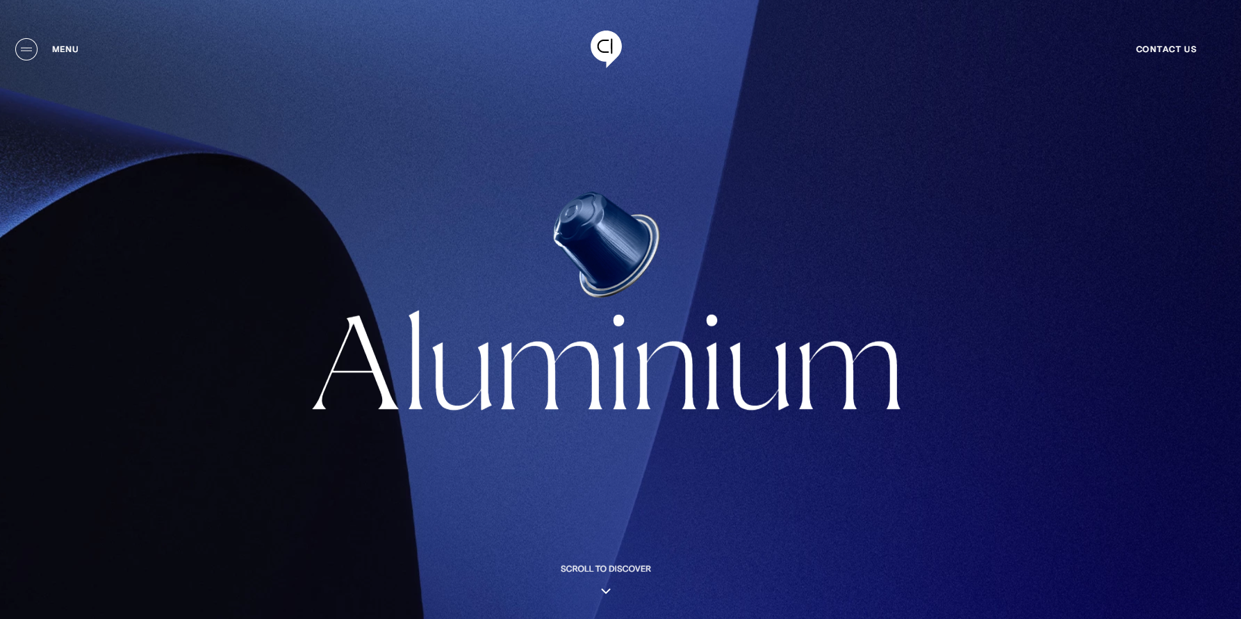 The Aluminium brand has a minimalistic Hero section on its website