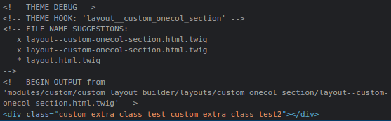 The HTML snippet containing the classes, visible during the creation of a Layout Plugin