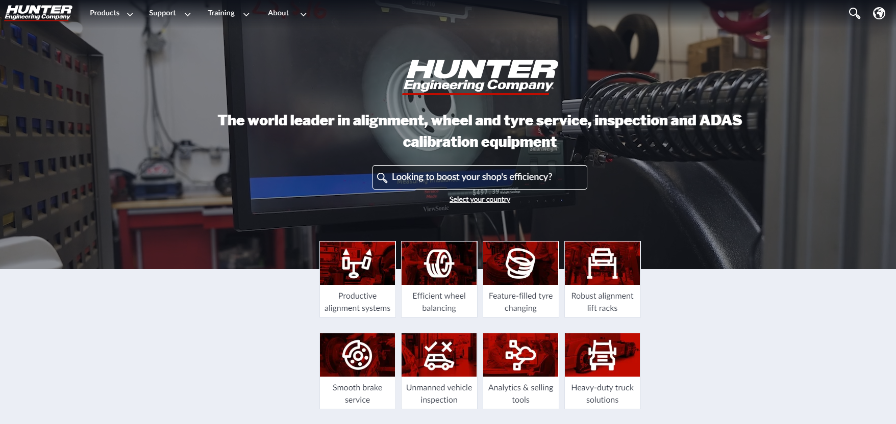 The mechanical engineering website Hunter stands out with the video and the services icons