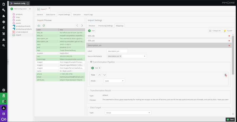 Importing and exporting in PIM system allows users to map fields through a simple interface.