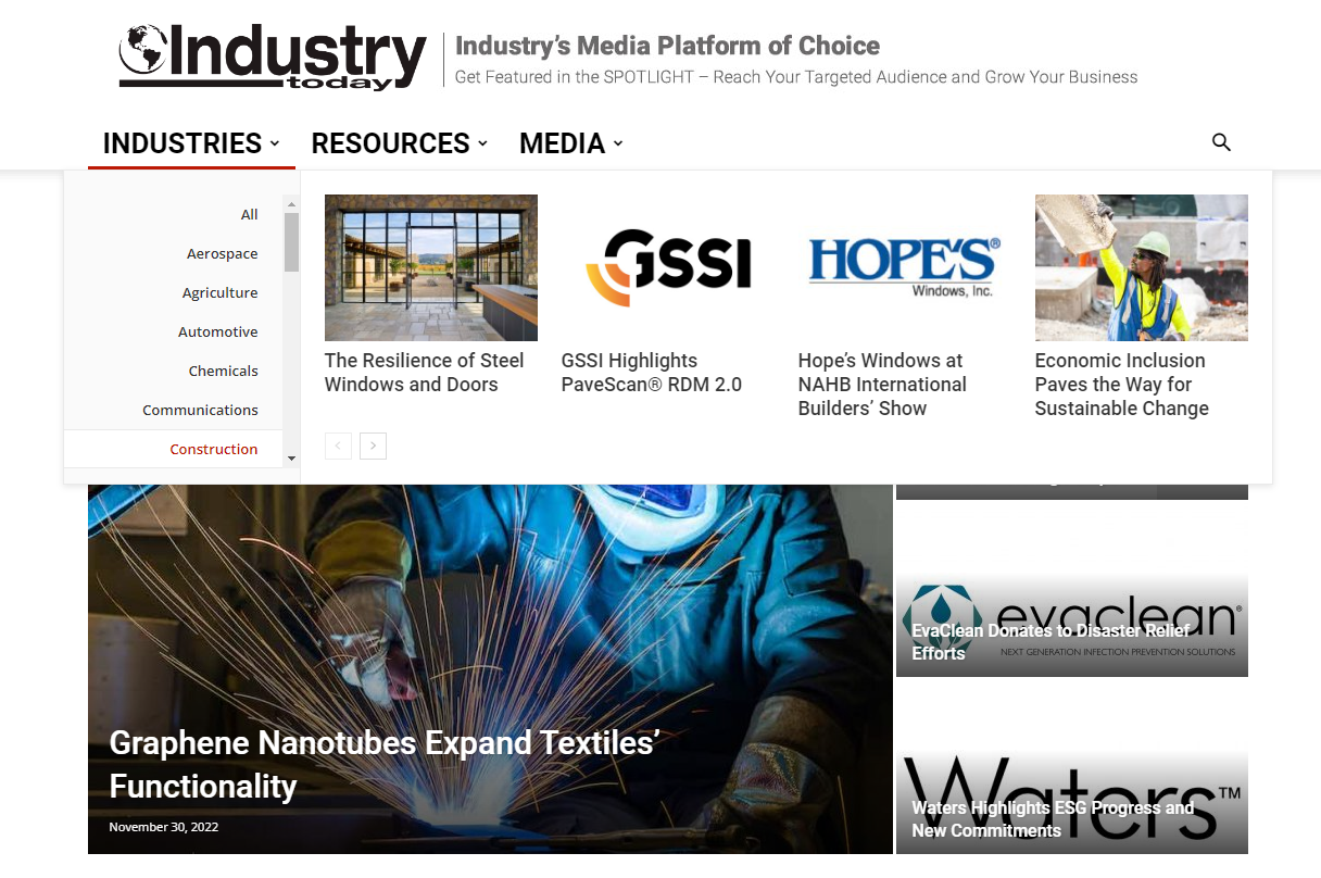 On the Industry Today manufacturing blog, it's possible to filter articles by the industry types
